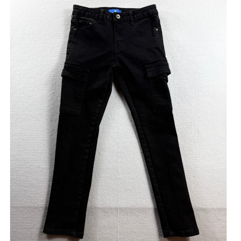 Brooklyn Roots Cargo Pants Boys Size 8 Black Stretch Denim Slim Fit 26x25